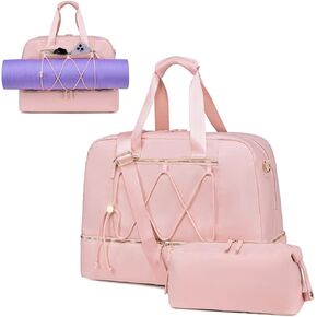 Bluboon Women Ladies Carry-on Tote Weekender Bag with Shoe Compartment, Canvas Overnight Travel Duffle Bag in Trolly Handle