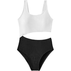 SweatyRocks Girl's Color Block One Piece Bathing Suit Scoop Neck Cut Out Monokini Swimsuit