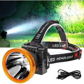 Ultra-Bright LED Headlamp,High Lumen Rechargeable and Waterproof Headlight with Adjustable Headband for Night Work and Outdoor Use (Silver-Yellow Light)