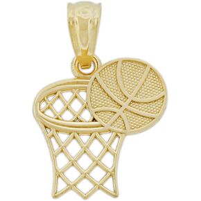 Gold Basketball Hoop Charm Pendant - 10 Karat Gold - Sports Jewelry - Basketball Team Jewelry