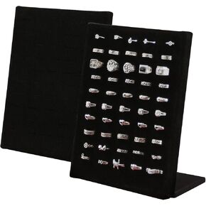 LongMen 2 Pcs 50 Slots Ring Display L-Shape Ring holder for Jewelry Ring Earring Jewelry Organizer Stand (Ice Velvet)