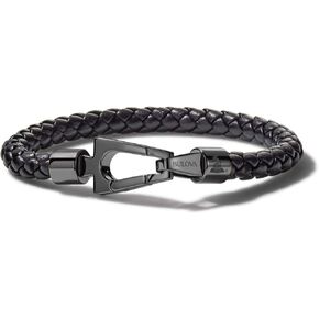 Men's Latin GRAMMY Black Leather Leather Bracelet with Stainless Steel Tuning Fork Clasp