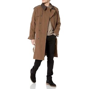 LONDON FOG Men's Raleigh Double Breasted Long Trench Coat with Zip Out Liner, Brit Khaki, 48L
