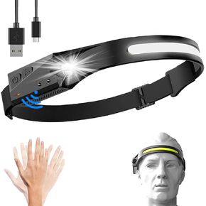 LED Headlamp Rechargeable, 2 Pack Headlamps for Adults, 230°Wide Beam, Motion Sensor, 5 Modes, Adjustable Headband Outdoor Waterproof Lightweight Head Lamp for Running, Camping, Hiking, Fishing