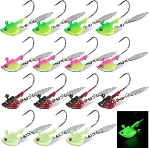 Underspin Jig Heads Kit,Fishing Jig Head Hooks with Willow Blade Swimbait Jig Head Weighted Spin Head Jig Lures 1/4oz 3/8oz 1/2oz for Crappie Bass Saltwater Freshwater in Kuwait