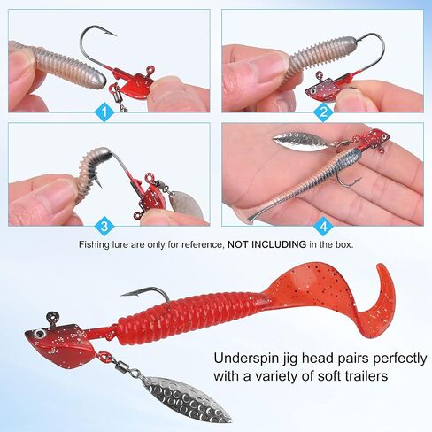 Underspin Jig Heads Kit,Fishing Jig Head Hooks with Willow Blade Swimbait Jig Head Weighted Spin Head Jig Lures 1/4oz 3/8oz 1/2oz for Crappie Bass Saltwater Freshwater in Kuwait