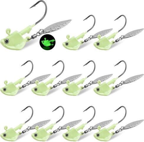Underspin Jig Heads Kit,Fishing Jig Head Hooks with Willow Blade Swimbait Jig Head Weighted Spin Head Jig Lures 1/4oz 3/8oz 1/2oz for Crappie Bass Saltwater Freshwater in Saudi Arabia