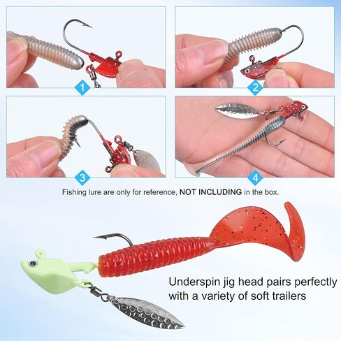 Underspin Jig Heads Kit,Fishing Jig Head Hooks with Willow Blade Swimbait Jig Head Weighted Spin Head Jig Lures 1/4oz 3/8oz 1/2oz for Crappie Bass Saltwater Freshwater in Saudi Arabia