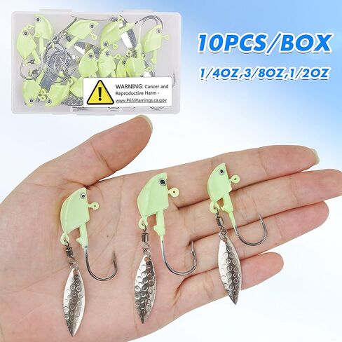 Underspin Jig Heads Kit,Fishing Jig Head Hooks with Willow Blade Swimbait Jig Head Weighted Spin Head Jig Lures 1/4oz 3/8oz 1/2oz for Crappie Bass Saltwater Freshwater in Saudi Arabia