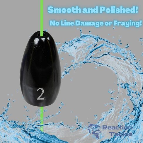 Reaction Tackle Tungsten Flipping Weights for Bass Fishing - Sinkers for Punching Through Heavy Cover - for Texas and Carolina Rigs - Size Stamped on All Weights for Fresh and Saltwater in Saudi Arabia