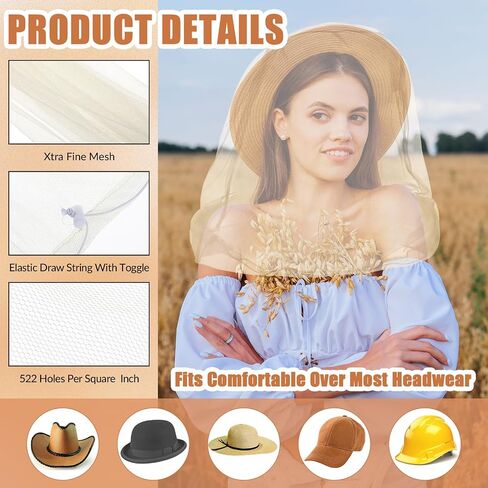 Tudomro 8 Pcs Mosquito Head Face Fly Netting Hood Mosquito Net Hat 18 x 18 Inch Bug Net for Head with Carry Bags to Prevent Insects Bugs Gnats for Outdoor Walking Camping Climbing (Black) in Saudi Arabia