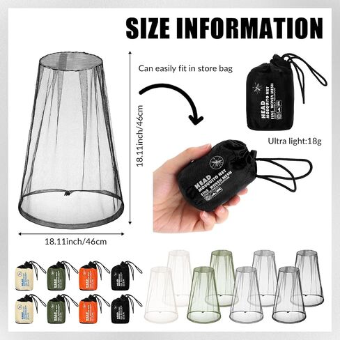 Tudomro 8 Pcs Mosquito Head Face Fly Netting Hood Mosquito Net Hat 18 x 18 Inch Bug Net for Head with Carry Bags to Prevent Insects Bugs Gnats for Outdoor Walking Camping Climbing (Black) in Saudi Arabia