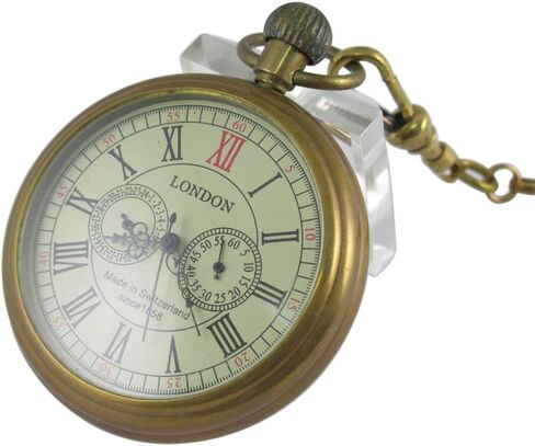 VIGOROSO Men's Vintage Full Copper Hand-Wind Mechanical Second&24hours Sub-dials Pocket Watch in Box in Saudi Arabia