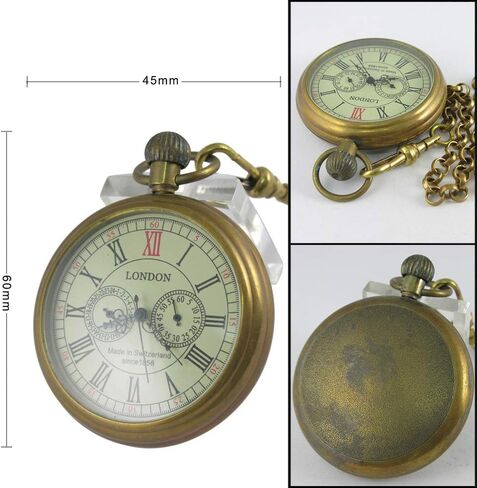 VIGOROSO Men's Vintage Full Copper Hand-Wind Mechanical Second&24hours Sub-dials Pocket Watch in Box in Saudi Arabia