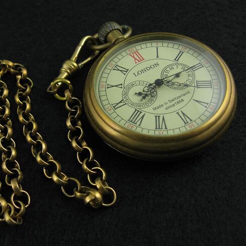 VIGOROSO Men's Vintage Full Copper Hand-Wind Mechanical Second&24hours Sub-dials Pocket Watch in Box in Saudi Arabia