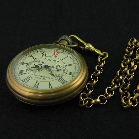 VIGOROSO Men's Vintage Full Copper Hand-Wind Mechanical Second&24hours Sub-dials Pocket Watch in Box in Saudi Arabia
