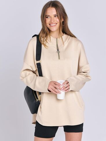 ANRABESS Womens Oversized Hoodie Quarter Zip Sweatshirts 2025 Fall Winter Tunic Pullover Top Trendy Teen Girls Preppy Clothes in Saudi Arabia