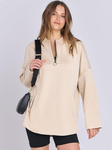 ANRABESS Womens Oversized Hoodie Quarter Zip Sweatshirts 2025 Fall Winter Tunic Pullover Top Trendy Teen Girls Preppy Clothes in Saudi Arabia