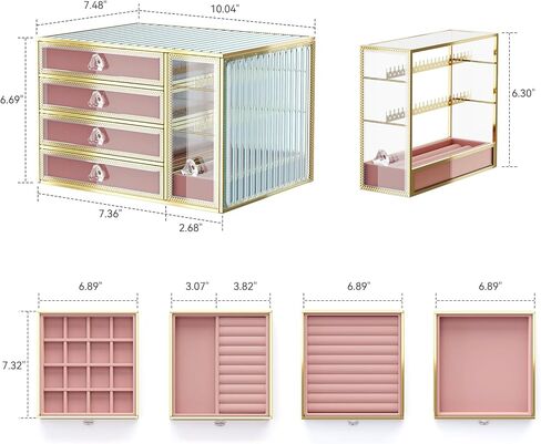 Jewelry Box Tempered Glass 5-Drawer Jewelry Organizers and storage, Large Jewelry Boxes & Organizers With Velvet Necklaces Earring Organizer. in Kuwait