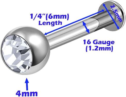 4 قطعة الصلب 16 جرام Labret خواتم ثقب المجوهرات الشفاه ميدوسا ميدوسا مونرو العمودي 2.5 مللي متر الجولة 4 مللي متر كريستال المزيد من الخيارات in Kuwait