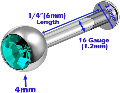 4 قطعة الصلب 16 جرام Labret خواتم ثقب المجوهرات الشفاه ميدوسا ميدوسا مونرو العمودي 2.5 مللي متر الجولة 4 مللي متر كريستال المزيد من الخيارات in Kuwait