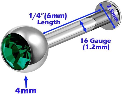 4 قطعة الصلب 16 جرام Labret خواتم ثقب المجوهرات الشفاه ميدوسا ميدوسا مونرو العمودي 2.5 مللي متر الجولة 4 مللي متر كريستال المزيد من الخيارات in Kuwait