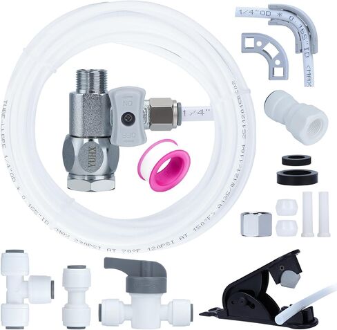 Refrigerator Water Line Kit Connection and 1/4 Compression Ice Maker Installation Kit,1/4" OD Tubing with Quick Connect for Fridge Icemaker RO Systems Water Filters Faucet,+Feed Water Adapter 25ft in Saudi Arabia