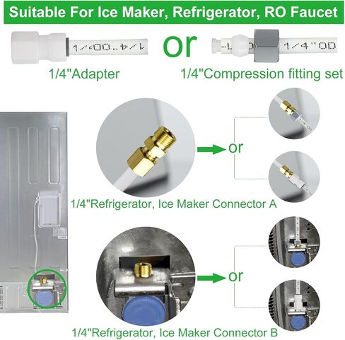 Refrigerator Water Line Kit Connection and 1/4 Compression Ice Maker Installation Kit,1/4" OD Tubing with Quick Connect for Fridge Icemaker RO Systems Water Filters Faucet,+Feed Water Adapter 25ft in Saudi Arabia