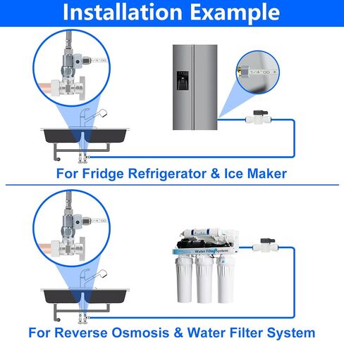 Refrigerator Water Line Kit Connection and 1/4 Compression Ice Maker Installation Kit,1/4" OD Tubing with Quick Connect for Fridge Icemaker RO Systems Water Filters Faucet,+Feed Water Adapter 25ft in Saudi Arabia