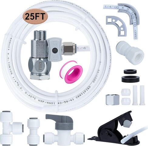 Refrigerator Water Line Kit Connection and 1/4 Compression Ice Maker Installation Kit,1/4" OD Tubing with Quick Connect for Fridge Icemaker RO Systems Water Filters Faucet,+Feed Water Adapter 25ft in Saudi Arabia