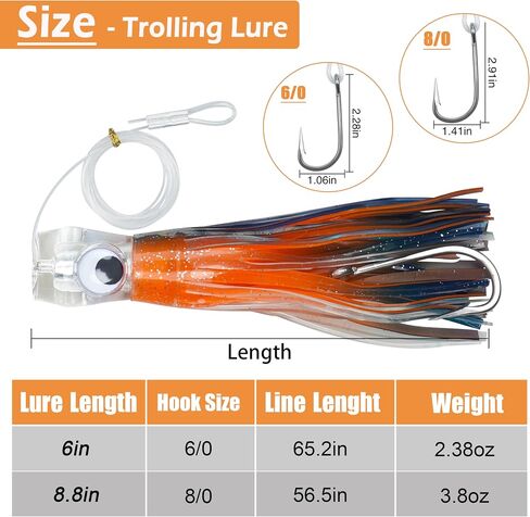 9 inch / 6 inch Trolling Lure Saltwater Marlin Tuna Dolphin Shark Wahoo Deep Sea Fishing Lures Bait Rigged Squid Skirt Leader Hook Offshore Big Game Trolling Lures in Saudi Arabia