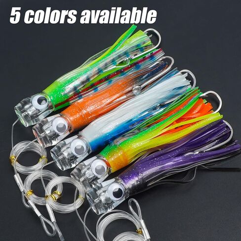 9 inch / 6 inch Trolling Lure Saltwater Marlin Tuna Dolphin Shark Wahoo Deep Sea Fishing Lures Bait Rigged Squid Skirt Leader Hook Offshore Big Game Trolling Lures in Saudi Arabia