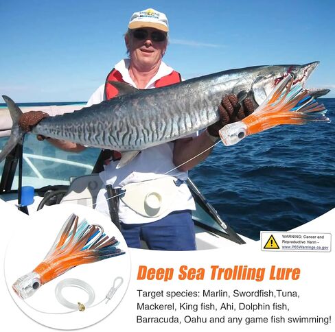 9 inch / 6 inch Trolling Lure Saltwater Marlin Tuna Dolphin Shark Wahoo Deep Sea Fishing Lures Bait Rigged Squid Skirt Leader Hook Offshore Big Game Trolling Lures in Saudi Arabia