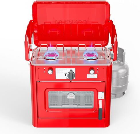 ROVSUN 25000 BTU Propane Camping Stove with Igniter, 3 Burner Portable Camp Stove with Adapter, Built-in Handle & Foldable Wind Panel for Outdoor Camping, Tailgating, Grilling in Saudi Arabia