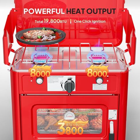 ROVSUN 25000 BTU Propane Camping Stove with Igniter, 3 Burner Portable Camp Stove with Adapter, Built-in Handle & Foldable Wind Panel for Outdoor Camping, Tailgating, Grilling in Saudi Arabia