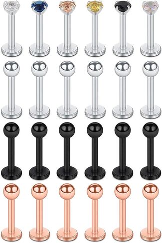 Ruifan 24PCS 16G 316L Stainless Steel 3mm Ball Labret Monroe Lip Ring Tragus Helix Cartilage Earring Stud Barbell Bar Length 6mm 8mm 10mm Body Piercing Jewelry in Kuwait