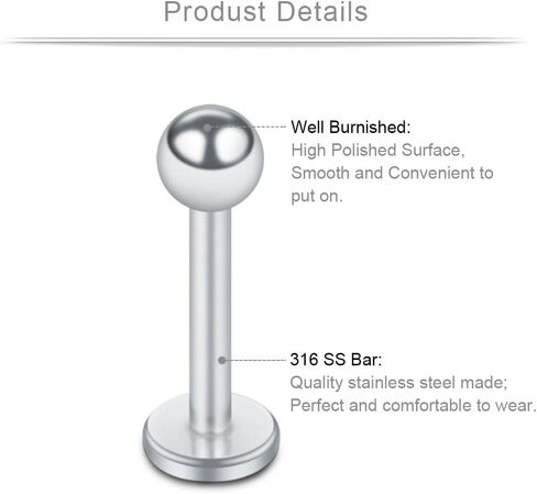 Ruifan 24PCS 16G 316L Stainless Steel 3mm Ball Labret Monroe Lip Ring Tragus Helix Cartilage Earring Stud Barbell Bar Length 6mm 8mm 10mm Body Piercing Jewelry in Kuwait