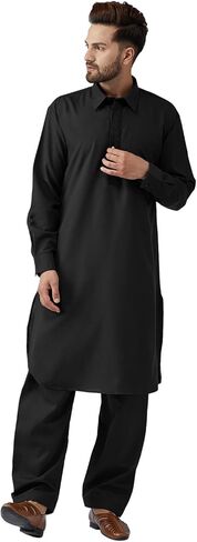 Sojanya (Since 1958, Men's Black Cotton Kurta Pathani Set, Size: 38 in Saudi Arabia