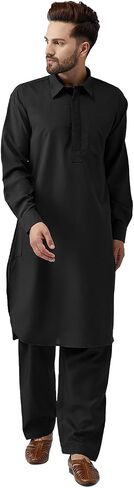 Sojanya (Since 1958, Men's Black Cotton Kurta Pathani Set, Size: 38 in Saudi Arabia