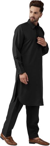 Sojanya (Since 1958, Men's Black Cotton Kurta Pathani Set, Size: 38 in Saudi Arabia