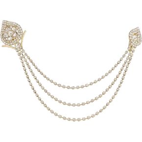 I Jewels 18K Eye Catching Stone Studded Indian Wedding Bollywood Three Chain Pin Brooch for Men Sherwani Suit Blazer Kurta Brooch (SM58)