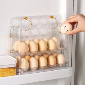 Beveetio Flippable Egg Holder For Refrigerator, 3 Layer Egg Storage Container For Refrigerator Side Door, Large Capacity Egg Container, Clear Acrylic Egg Organizer, Egg Storage 30 Count