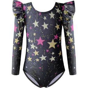 Arshiner Girls Gymnastics Leotards Ruffle Long Sleeve Shimmer Ballet Unitard Dancewear for 3-10 Years
