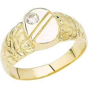 10K White, Yellow, or Rose Gold Cubic Zirconia Oval Face Nugget Style Band Pinky or Signet Ring