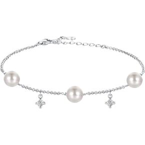 MANBU Sterling Silver Cross Anklet for Women: Bead Layered Chain Ankle Bracelet Summer Holiday Foot Jewelry Gifts for Girls Teens