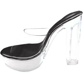 Fantoesay Women's Clear Platform Sandals Chunky Heel Mules Slip On Sandals