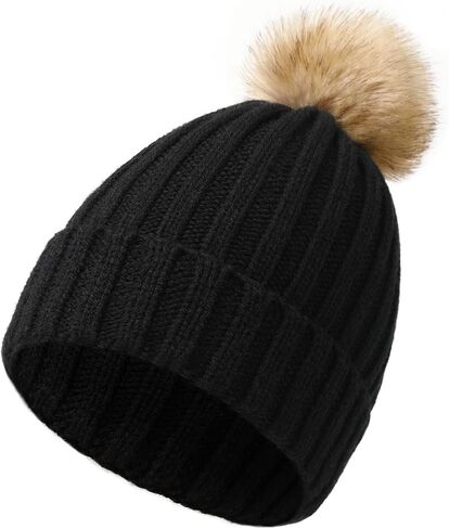 DOFOWORK Beanies Women - قبعات شتوية للنساء مع قبعة جمجمة دافئة من الفرو الصناعي، قبعة صغيرة للنساء in Kuwait