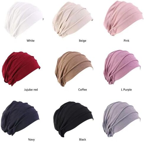 غطاء رأس Ever Fairy للنساء، غطاء رأس قطني مرن سميك للعلاج الكيميائي للرأس والحماية من الشمس (أسود + أبيض + قهوة) in Kuwait