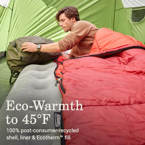 Coleman Flatlands 30°F/35°F/40°F/45°F/50°F Sleeping Bag with Big & Tall & Double Bag Options, Made from 100% Recycled Material, Cool Weather Sleeping Bag Great for Camping, Backpacking, Sleepovers in Kuwait