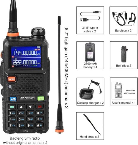 Ham Radio Handheld Baofeng Radio 5RM Upgraded of UV-5R High Power Long Range Walkie Talkies for Adults Multi-Band Two Way Radio NOAA Weather Copy Frequency USB C Charger 999CH Outdoor Hiking Camping in Saudi Arabia
